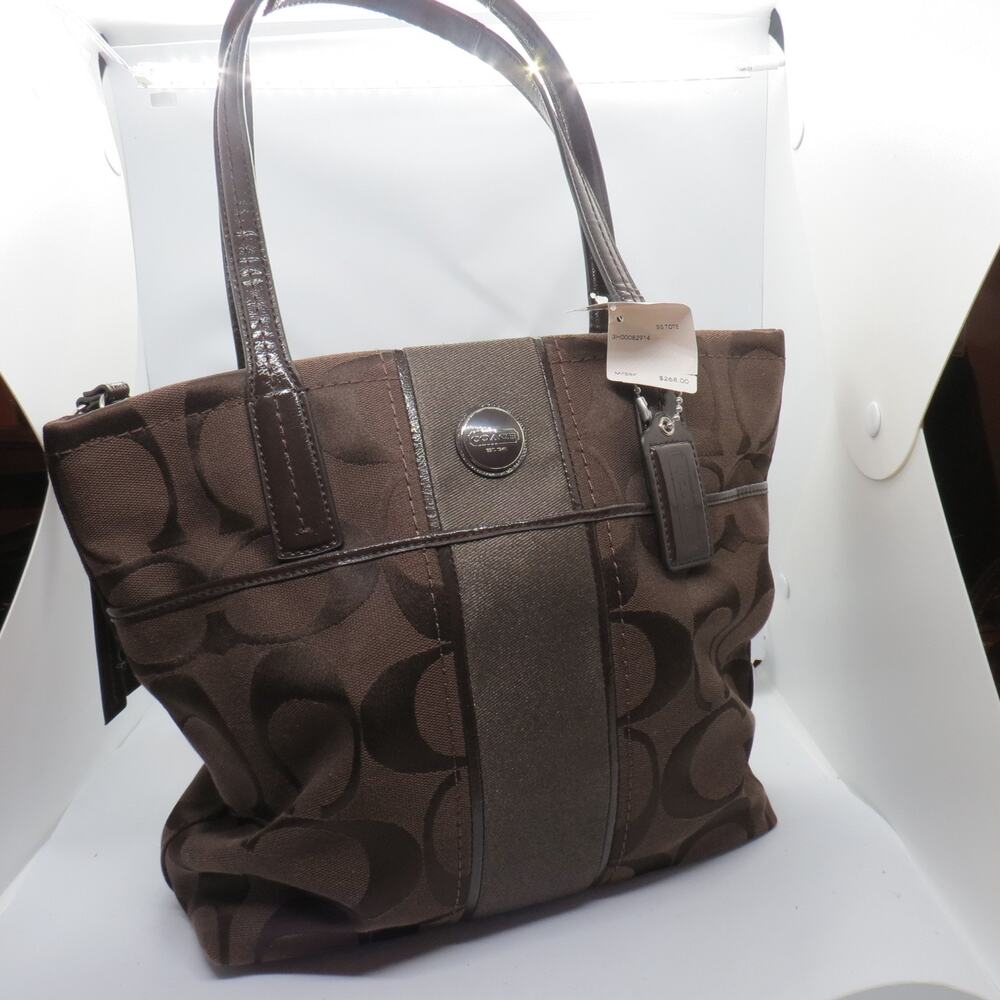 NWT Coach Signature Canvas Tote Mahogany Brown Leather Trim F25771